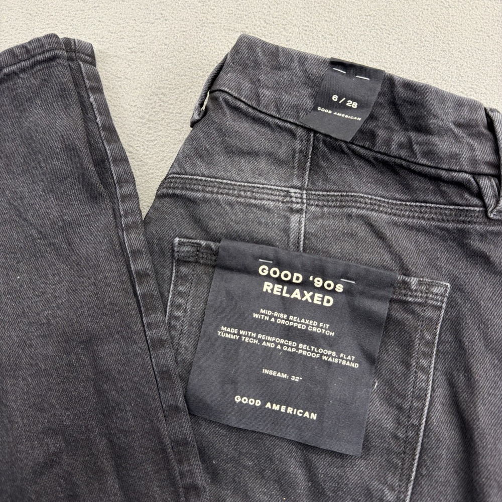 Good American Good 90s Mid Rise Jeans Sz 6 Black Baggy Vintage Inspired NWT 32" - Picture 4 of 16